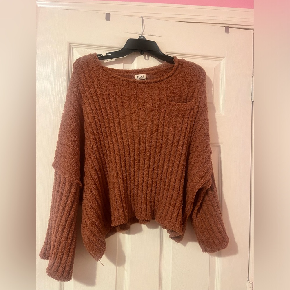 POL Women's Clothing Cozy Chenille Slouchy Berber Sweater‎ Blanket Soft Pullover